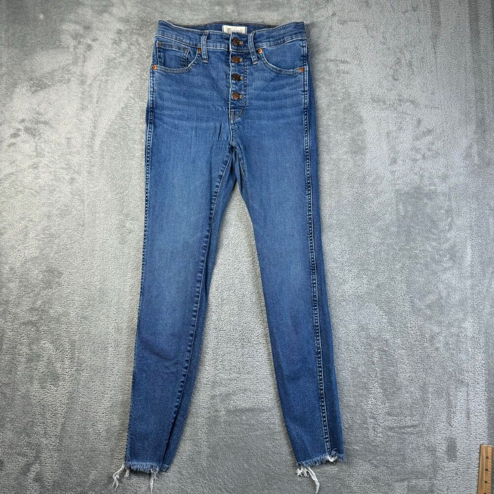 Madewell Jeans Womens 26 Blue 10" High Rise Skinny Button Fly Raw Hem Denim Pant